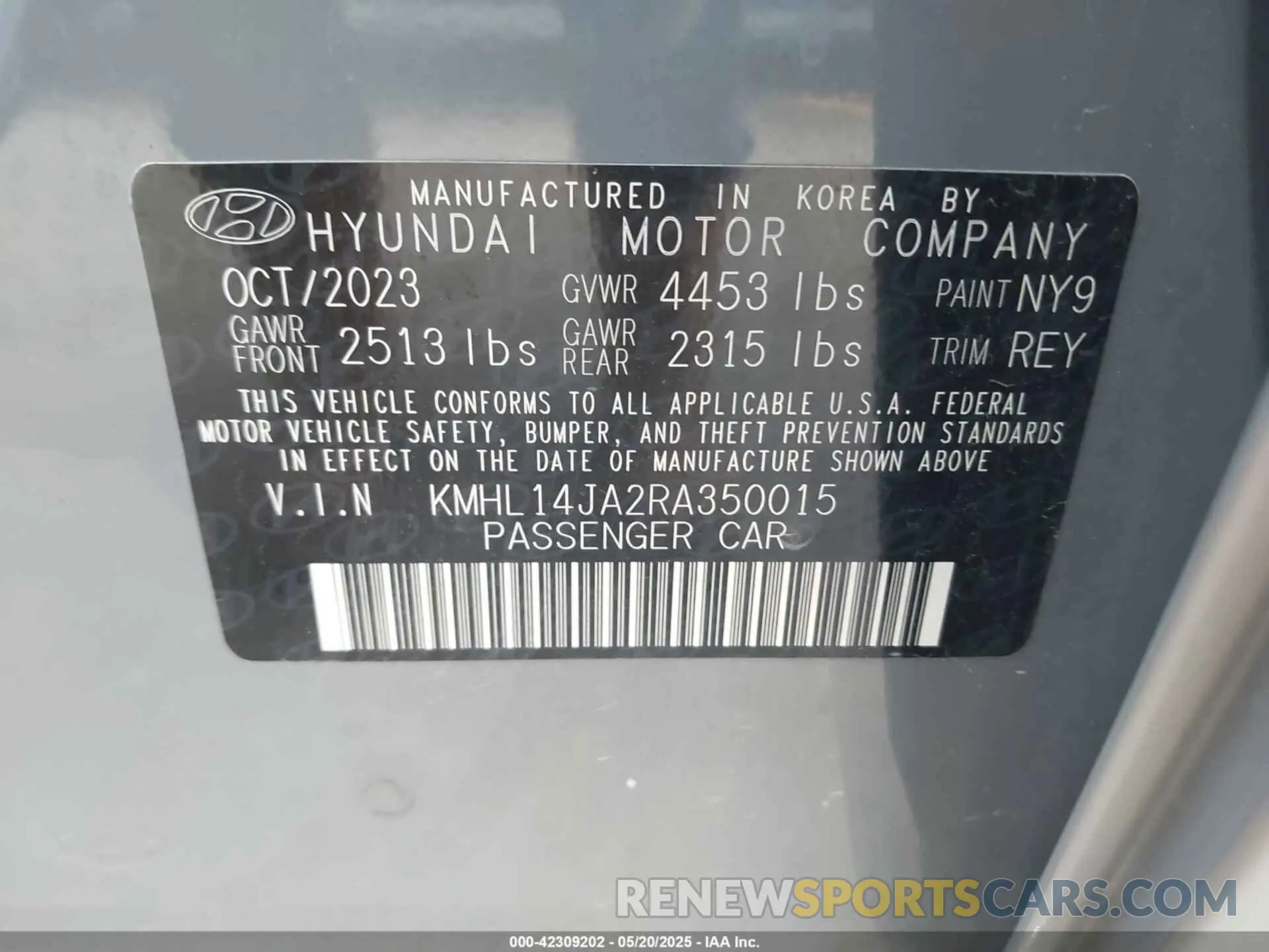9 fotografías del automóvil dañado KMHL14JA2RA350015 HYUNDAI SONATA 2024