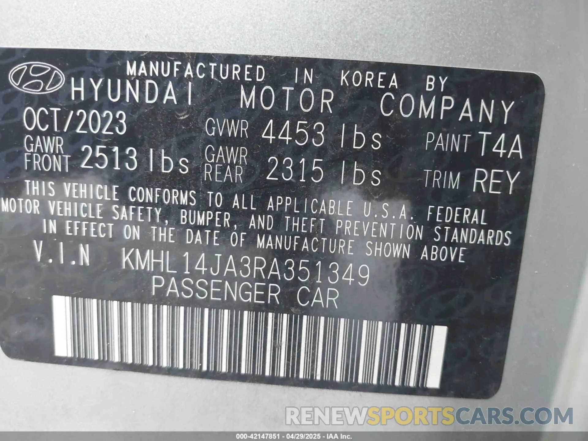 9 fotografías del automóvil dañado KMHL14JA3RA351349 HYUNDAI SONATA 2024