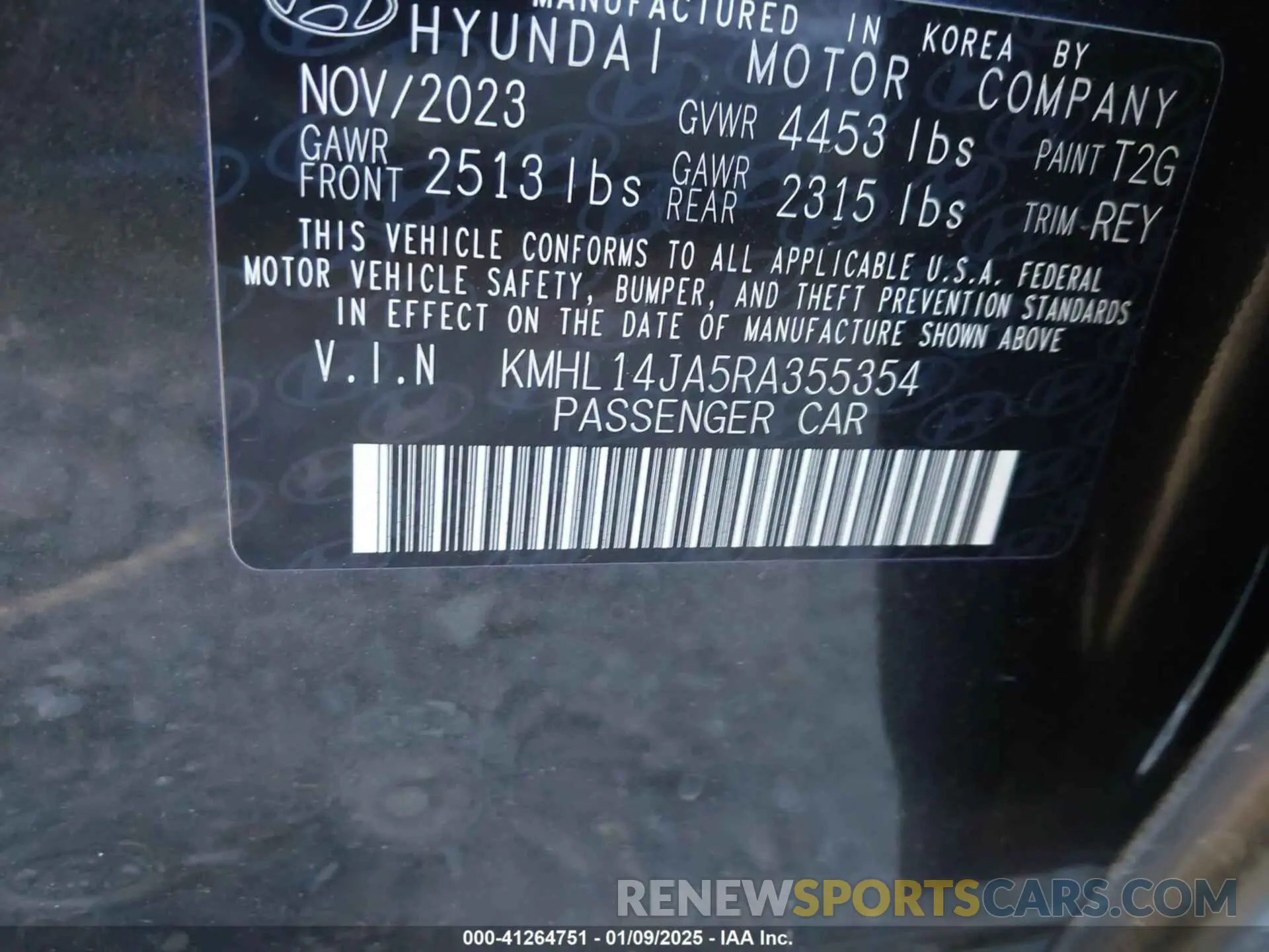 9 fotografías del automóvil dañado KMHL14JA5RA355354 HYUNDAI SONATA 2024
