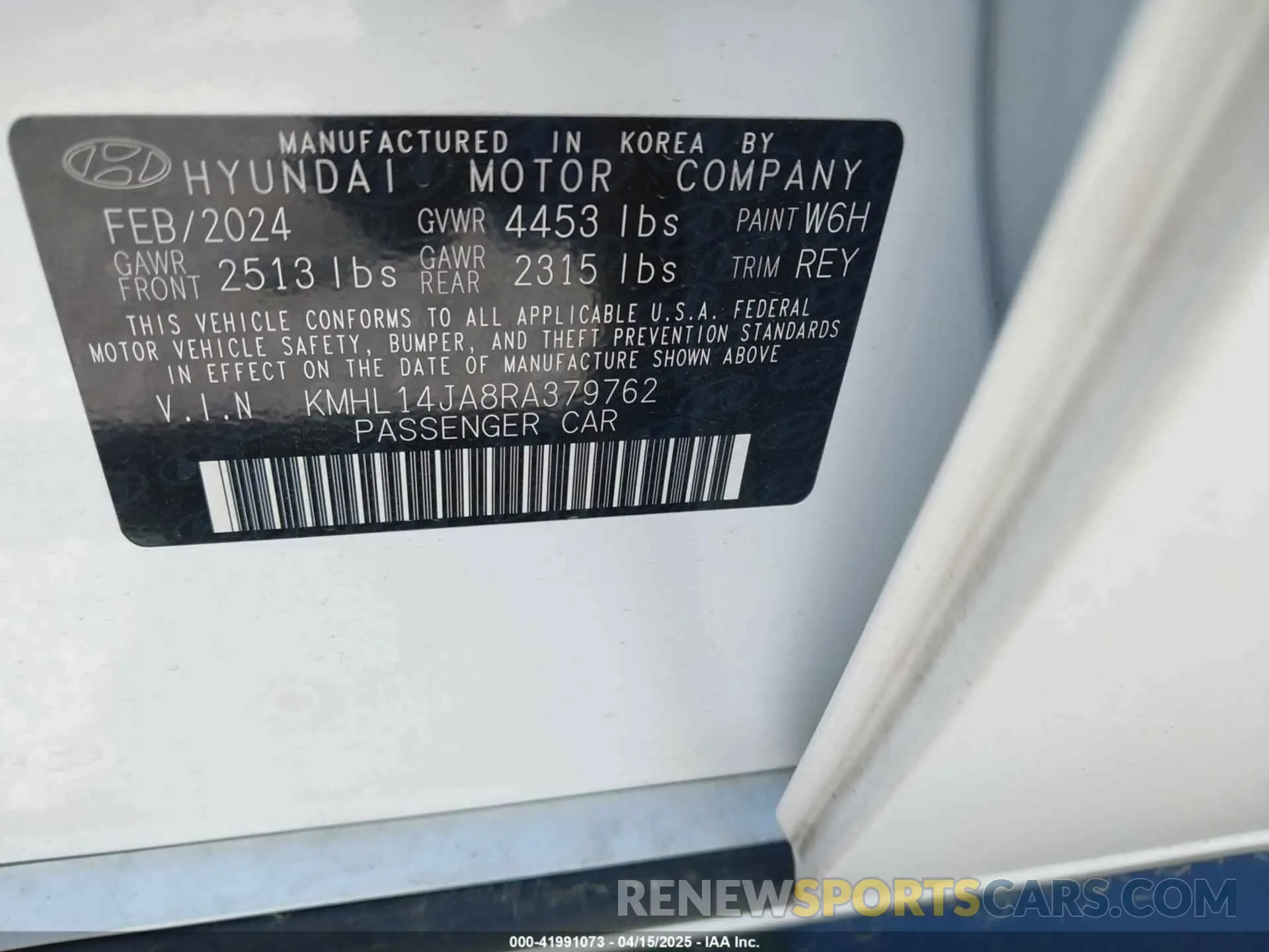 9 fotografías del automóvil dañado KMHL14JA8RA379762 HYUNDAI SONATA 2024