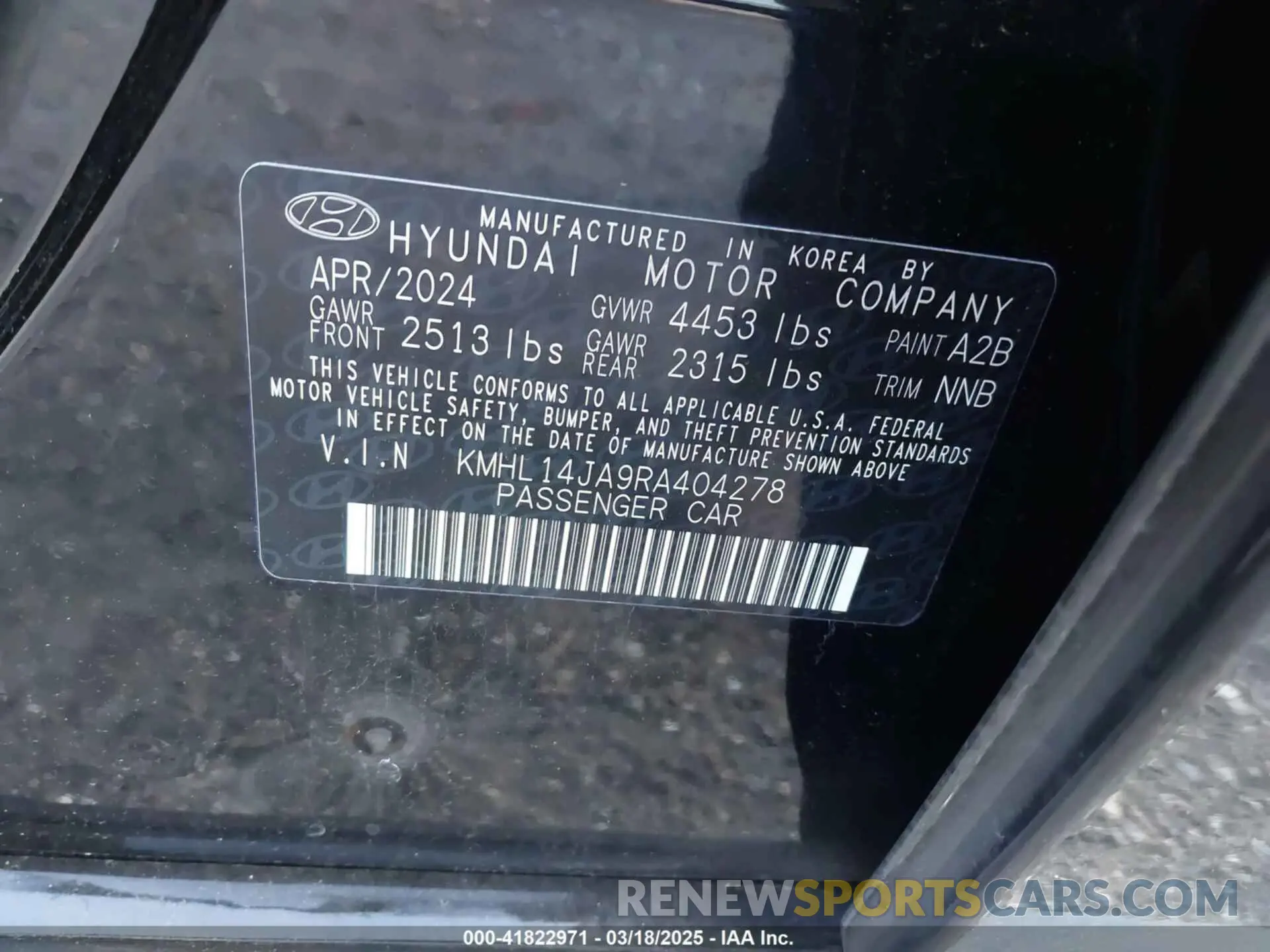 9 fotografías del automóvil dañado KMHL14JA9RA404278 HYUNDAI SONATA 2024