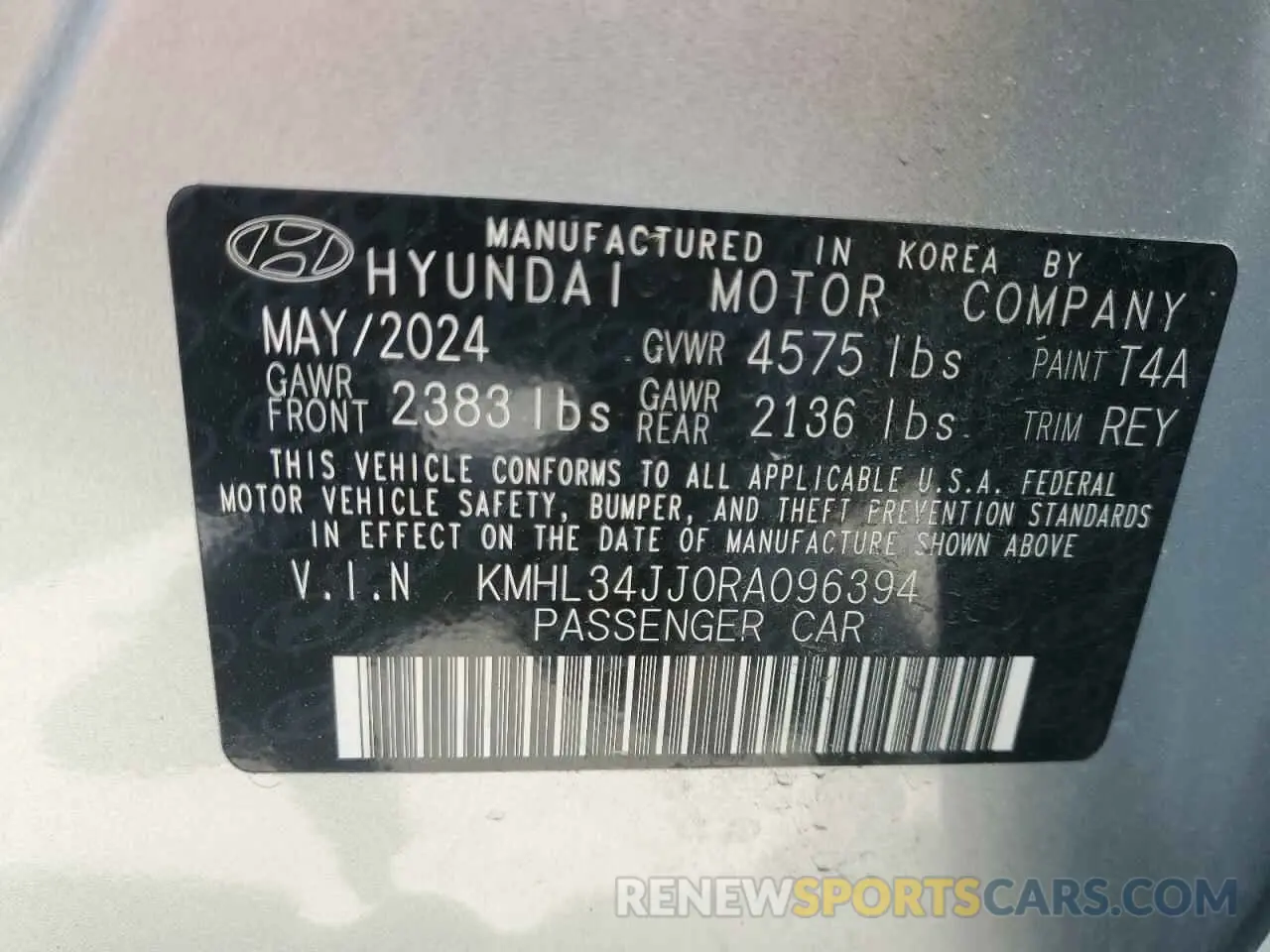 12 fotografías del automóvil dañado KMHL34JJ0RA096394 HYUNDAI SONATA 2024