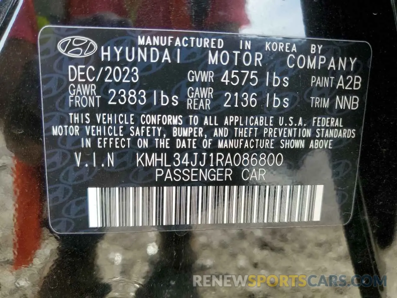 12 fotografías del automóvil dañado KMHL34JJ1RA086800 HYUNDAI SONATA 2024