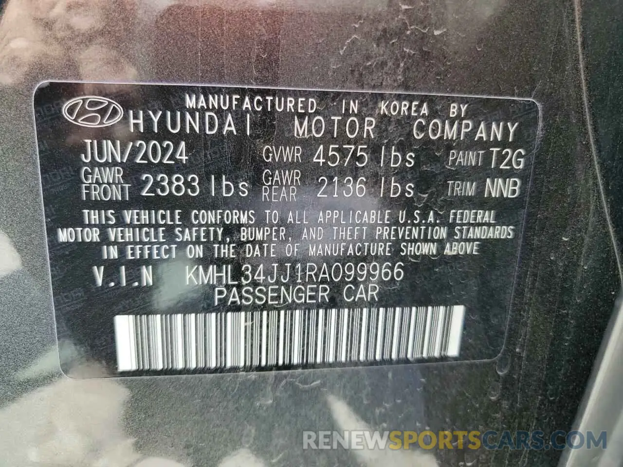 12 fotografías del automóvil dañado KMHL34JJ1RA099966 HYUNDAI SONATA 2024