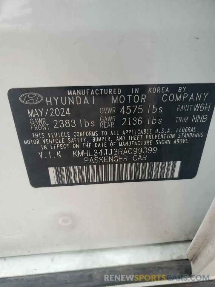 12 fotografías del automóvil dañado KMHL34JJ3RA099399 HYUNDAI SONATA 2024