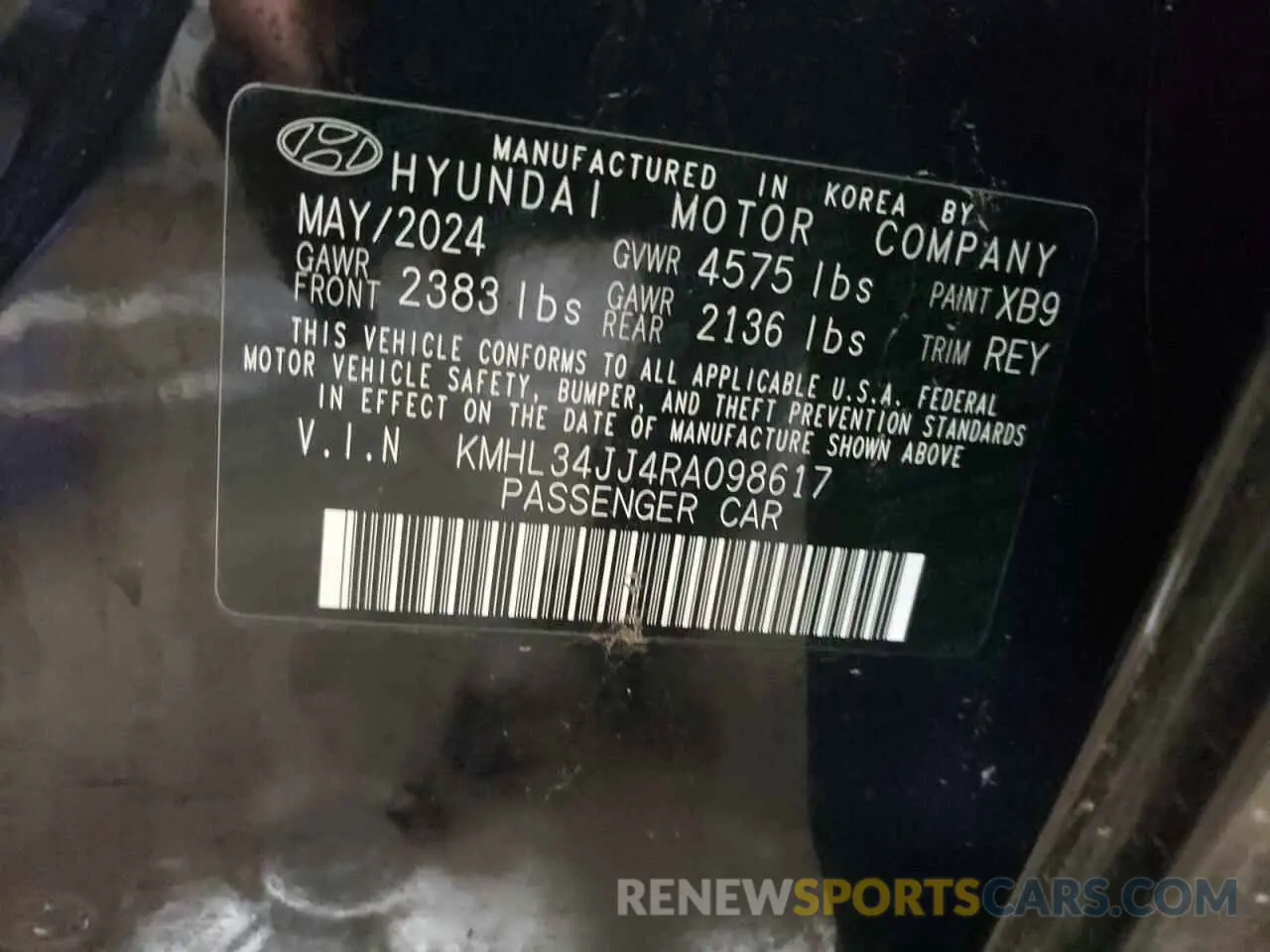 12 fotografías del automóvil dañado KMHL34JJ4RA098617 HYUNDAI SONATA 2024
