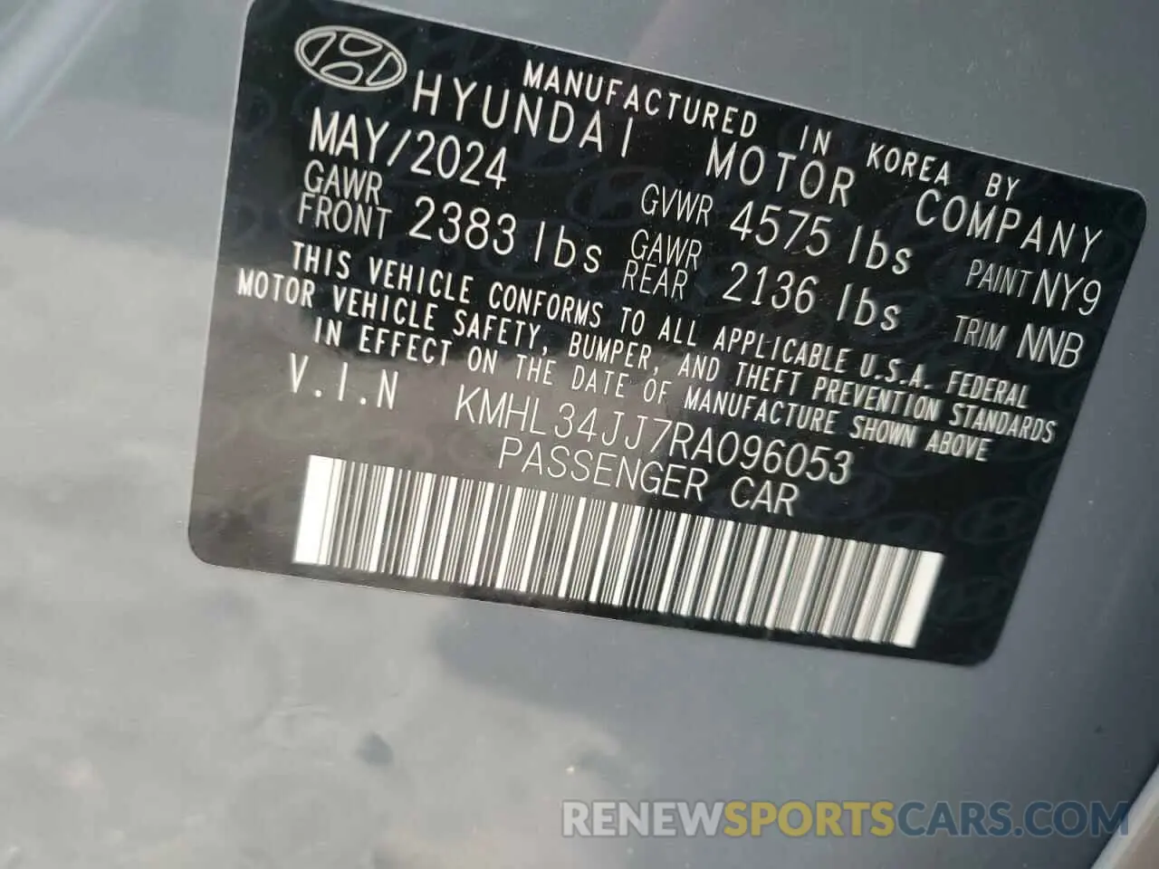 13 fotografías del automóvil dañado KMHL34JJ7RA096053 HYUNDAI SONATA 2024