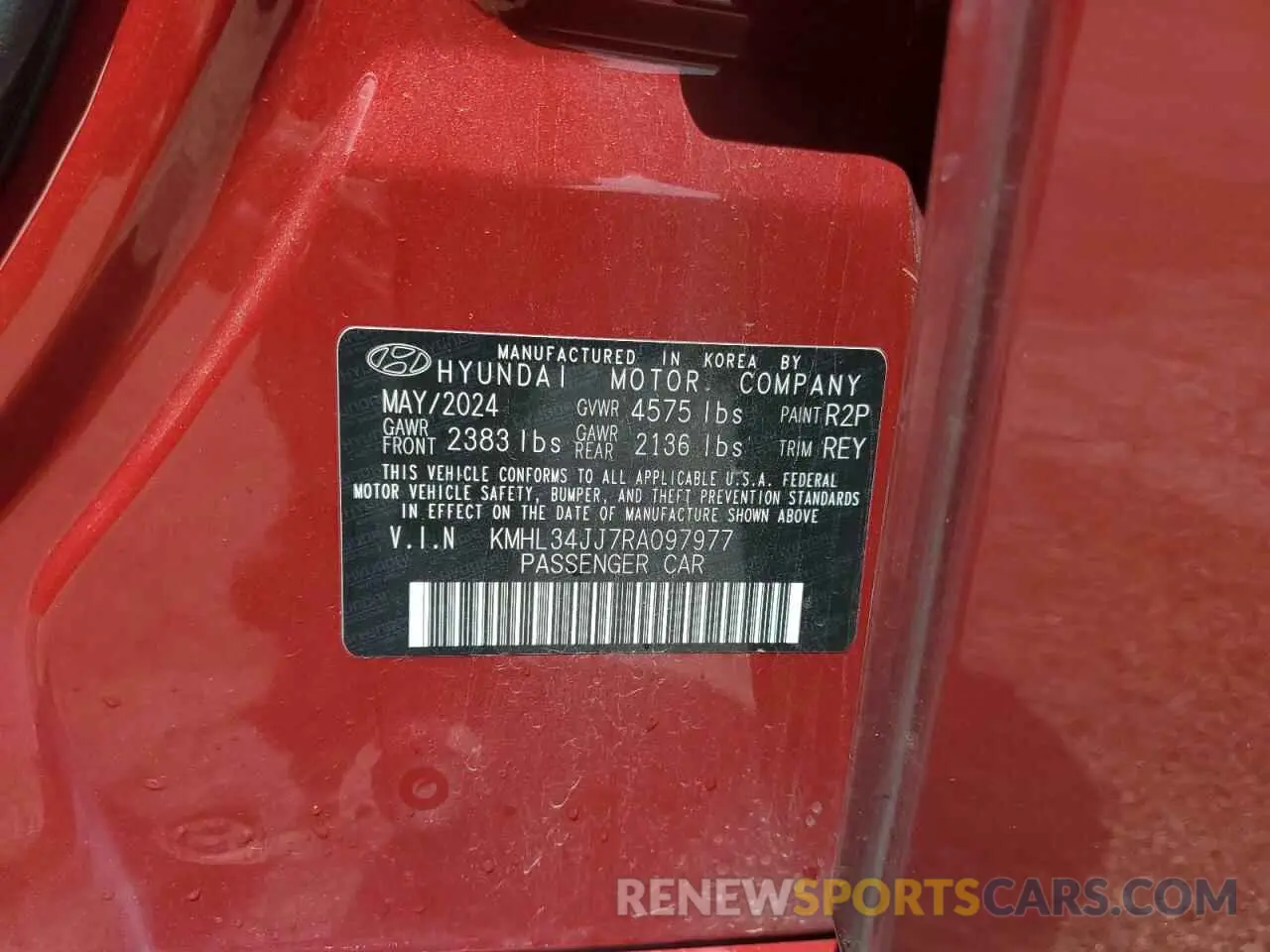 12 fotografías del automóvil dañado KMHL34JJ7RA097977 HYUNDAI SONATA 2024