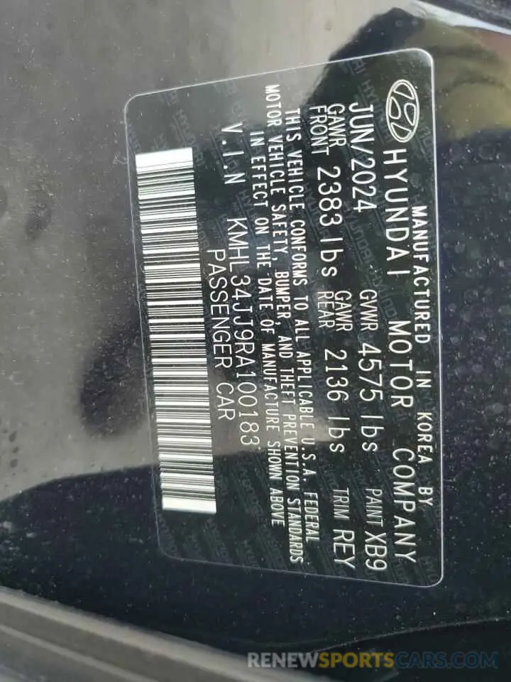 13 fotografías del automóvil dañado KMHL34JJ9RA100183 HYUNDAI SONATA 2024