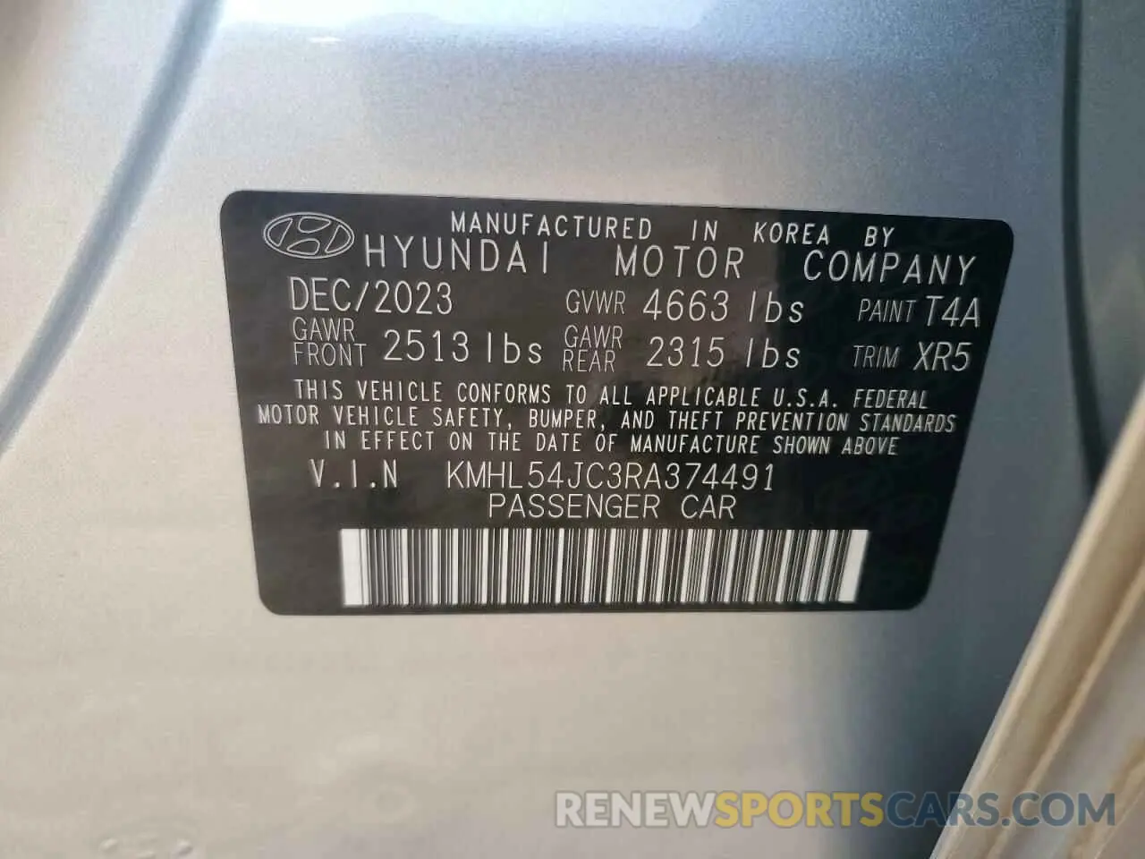 12 fotografías del automóvil dañado KMHL54JC3RA374491 HYUNDAI SONATA 2024