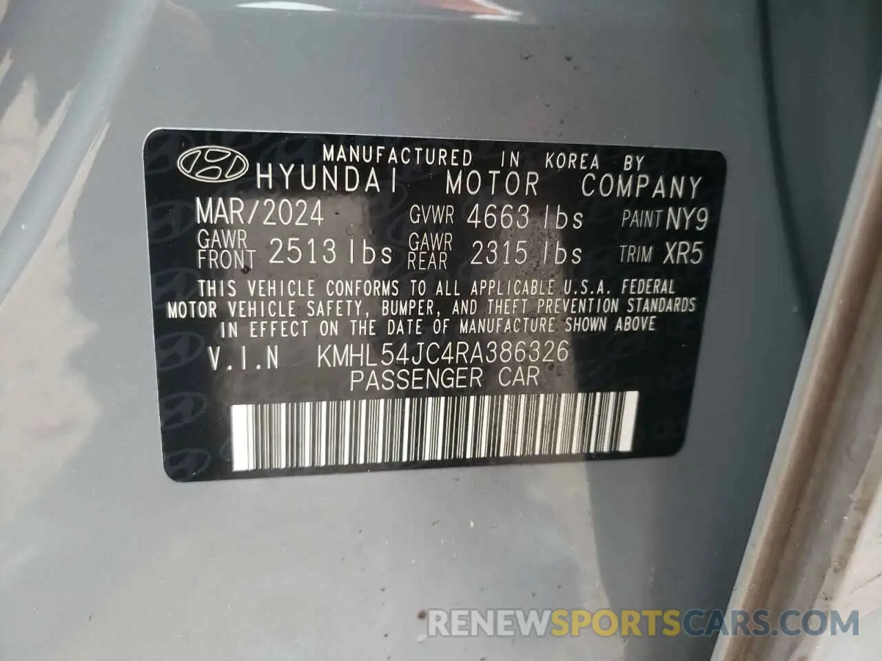 12 fotografías del automóvil dañado KMHL54JC4RA386326 HYUNDAI SONATA 2024