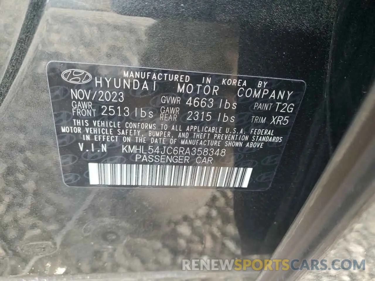 12 fotografías del automóvil dañado KMHL54JC6RA358348 HYUNDAI SONATA 2024