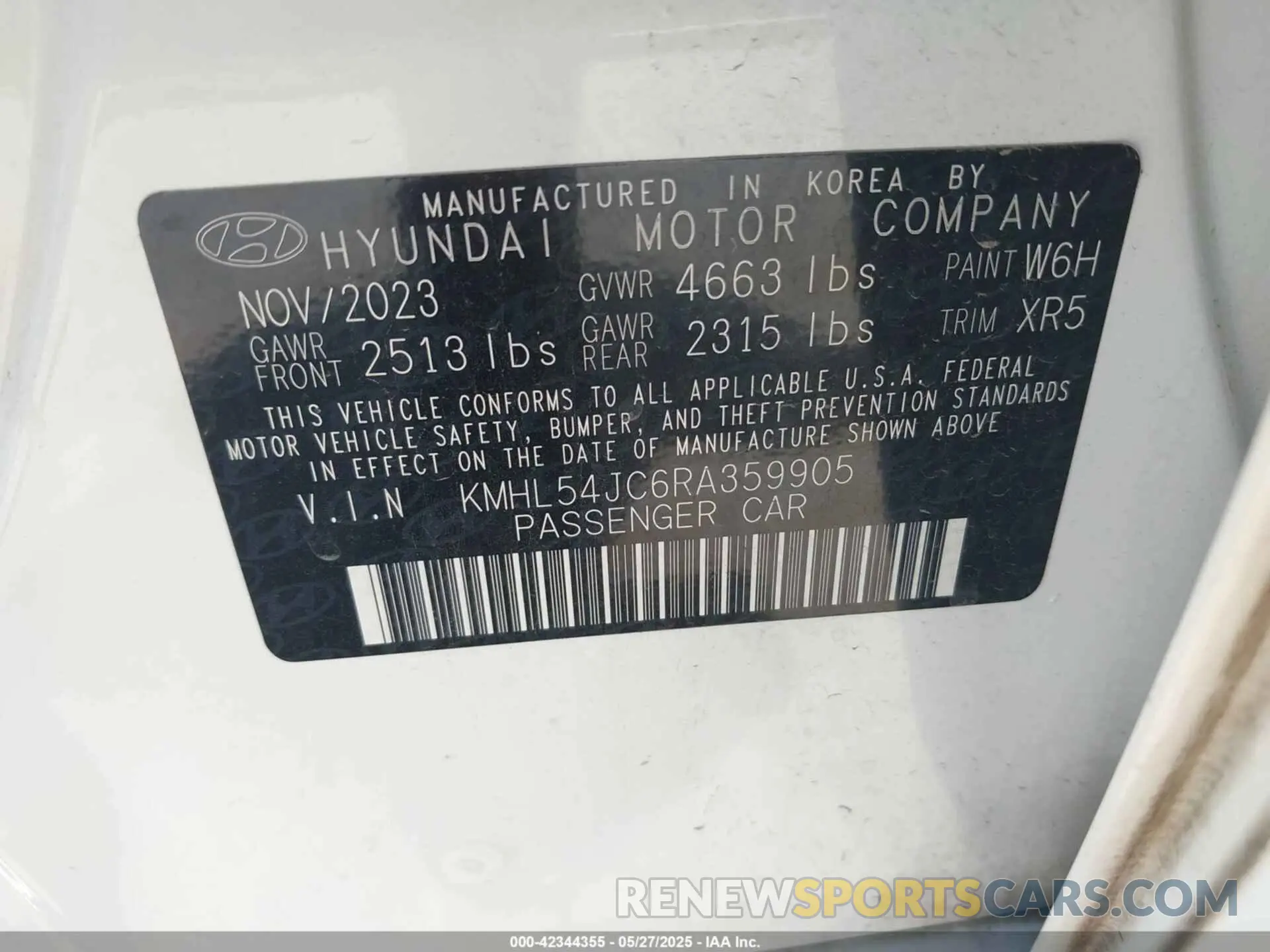 9 fotografías del automóvil dañado KMHL54JC6RA359905 HYUNDAI SONATA 2024