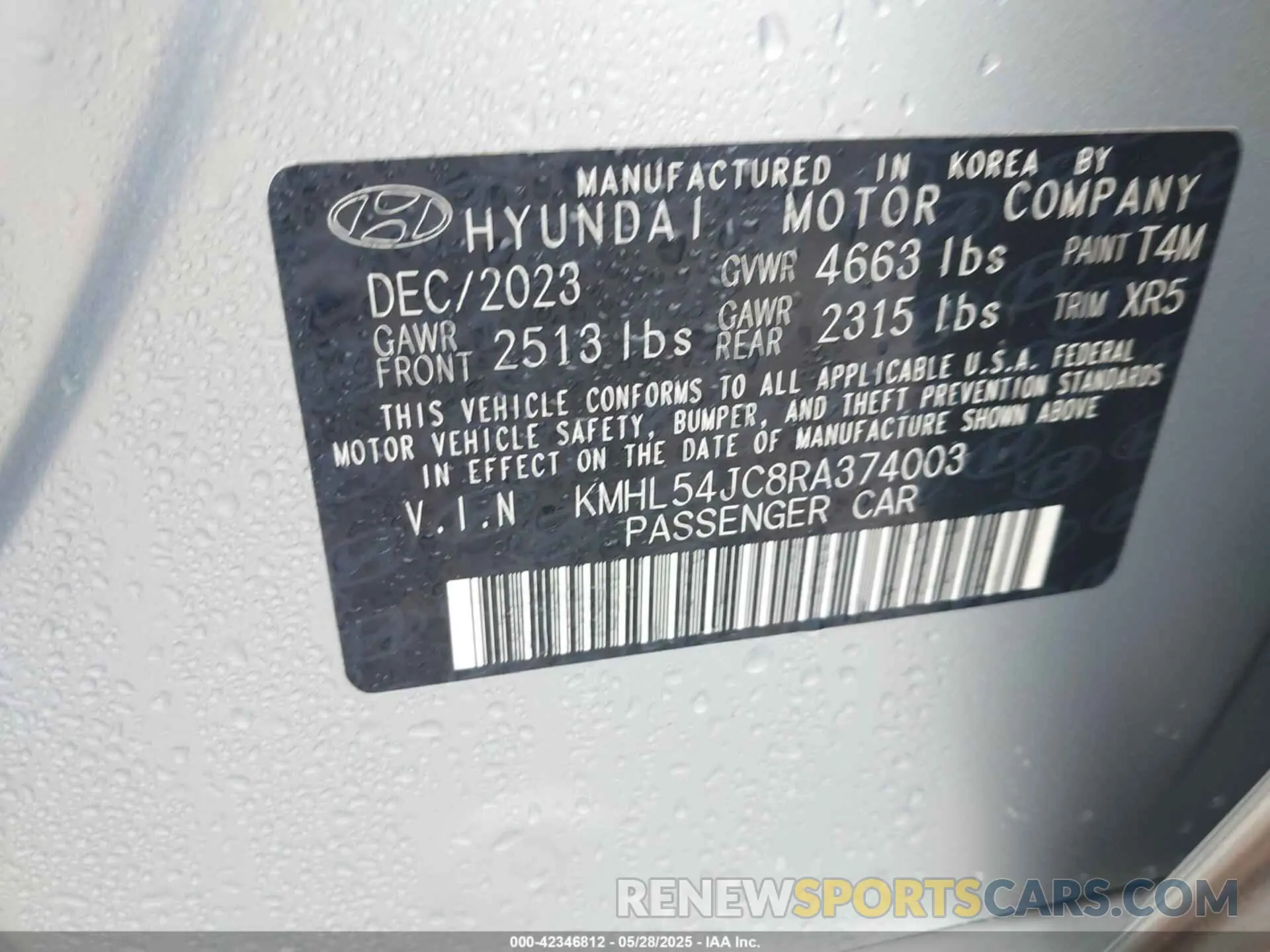 9 fotografías del automóvil dañado KMHL54JC8RA374003 HYUNDAI SONATA 2024