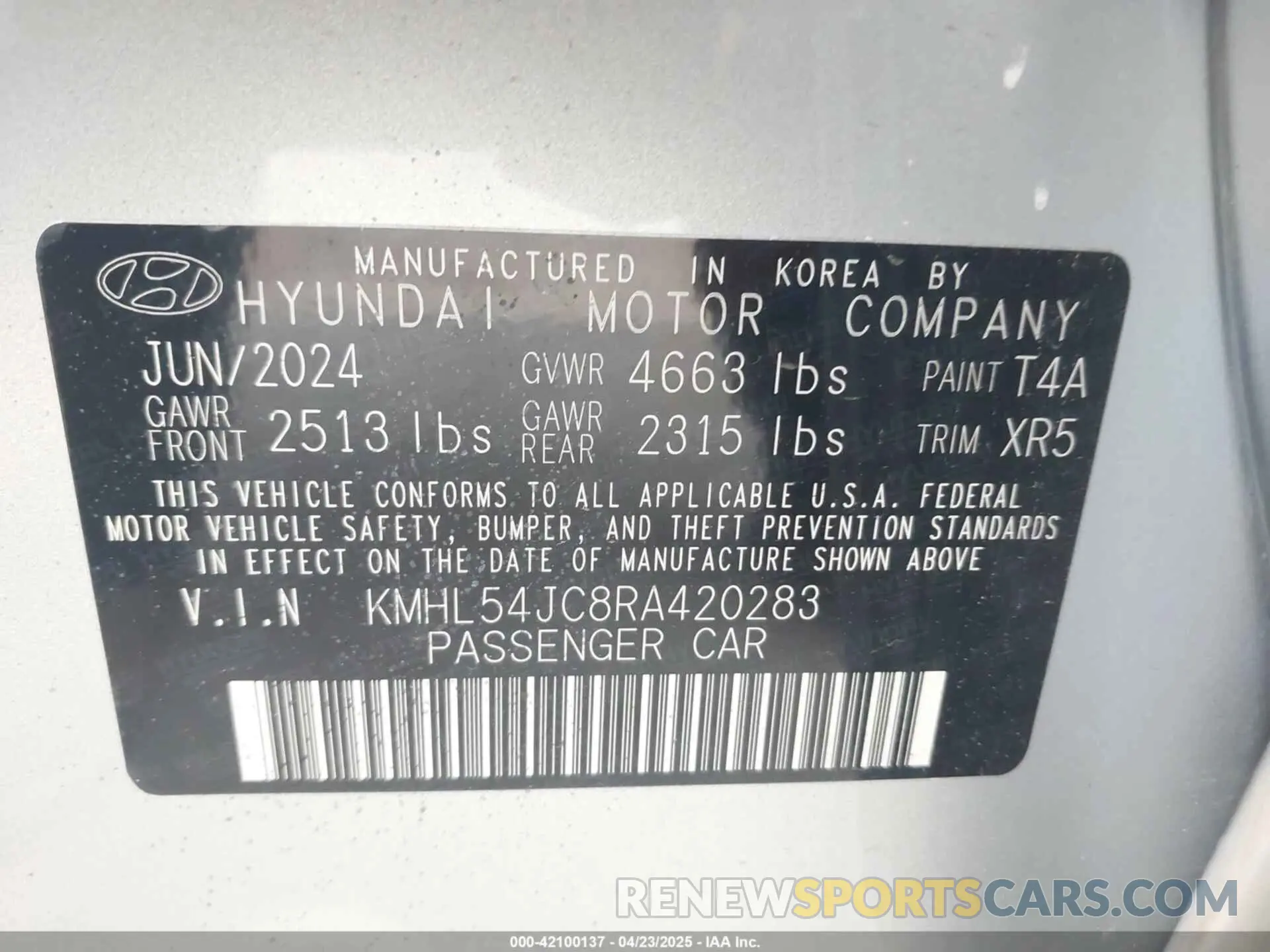 9 fotografías del automóvil dañado KMHL54JC8RA420283 HYUNDAI SONATA 2024