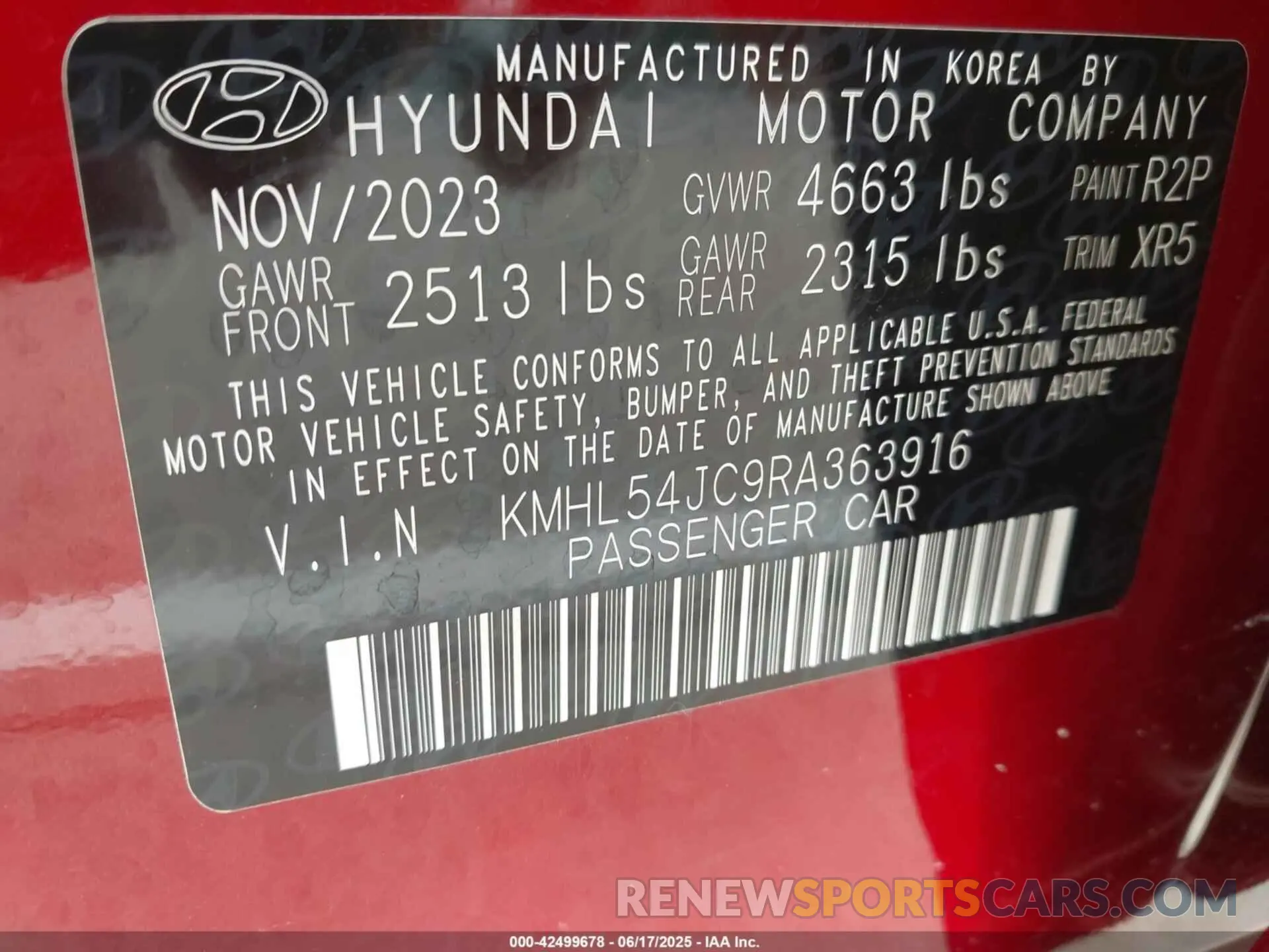 9 fotografías del automóvil dañado KMHL54JC9RA363916 HYUNDAI SONATA 2024