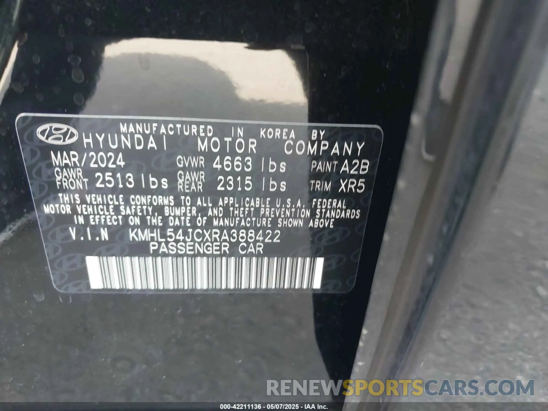 9 fotografías del automóvil dañado KMHL54JCXRA388422 HYUNDAI SONATA 2024