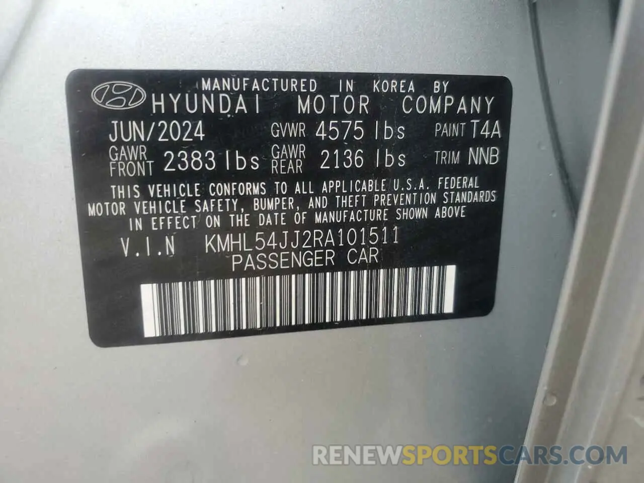 13 fotografías del automóvil dañado KMHL54JJ2RA101511 HYUNDAI SONATA 2024