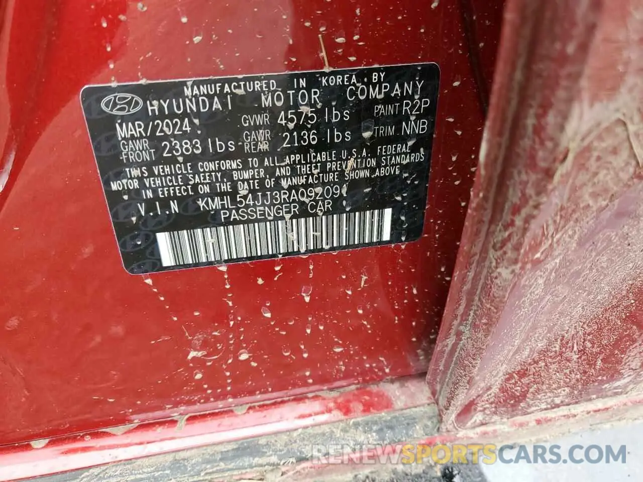 12 fotografías del automóvil dañado KMHL54JJ3RA092091 HYUNDAI SONATA 2024