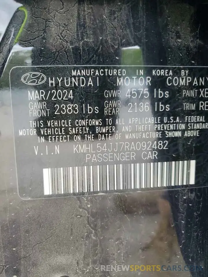 13 fotografías del automóvil dañado KMHL54JJ7RA092482 HYUNDAI SONATA 2024