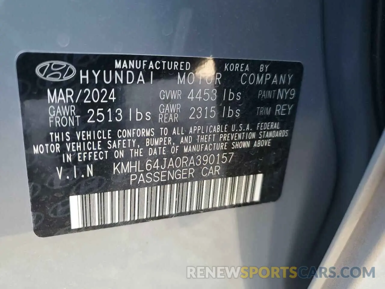 12 fotografías del automóvil dañado KMHL64JA0RA390157 HYUNDAI SONATA 2024