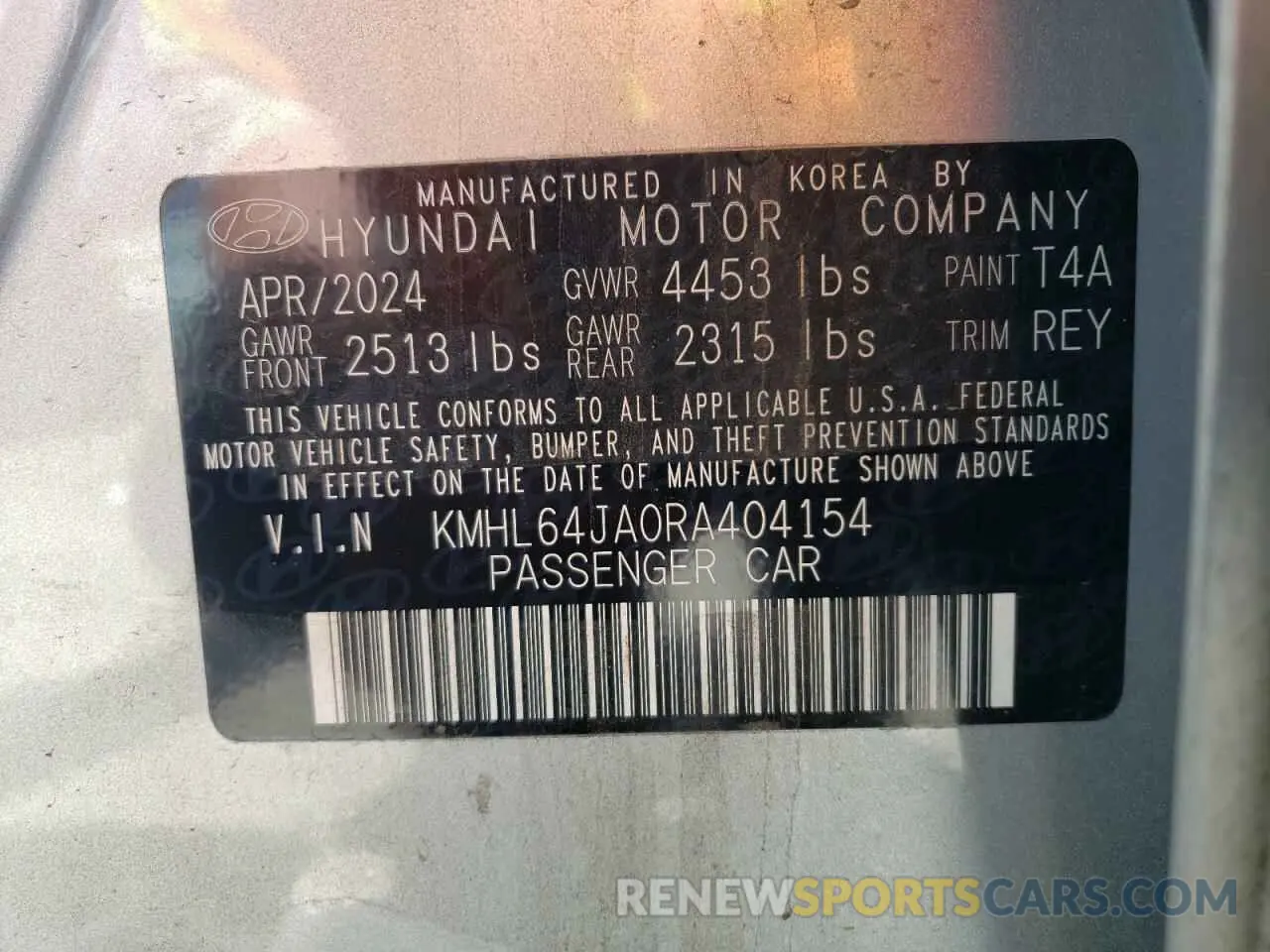 14 fotografías del automóvil dañado KMHL64JA0RA404154 HYUNDAI SONATA 2024