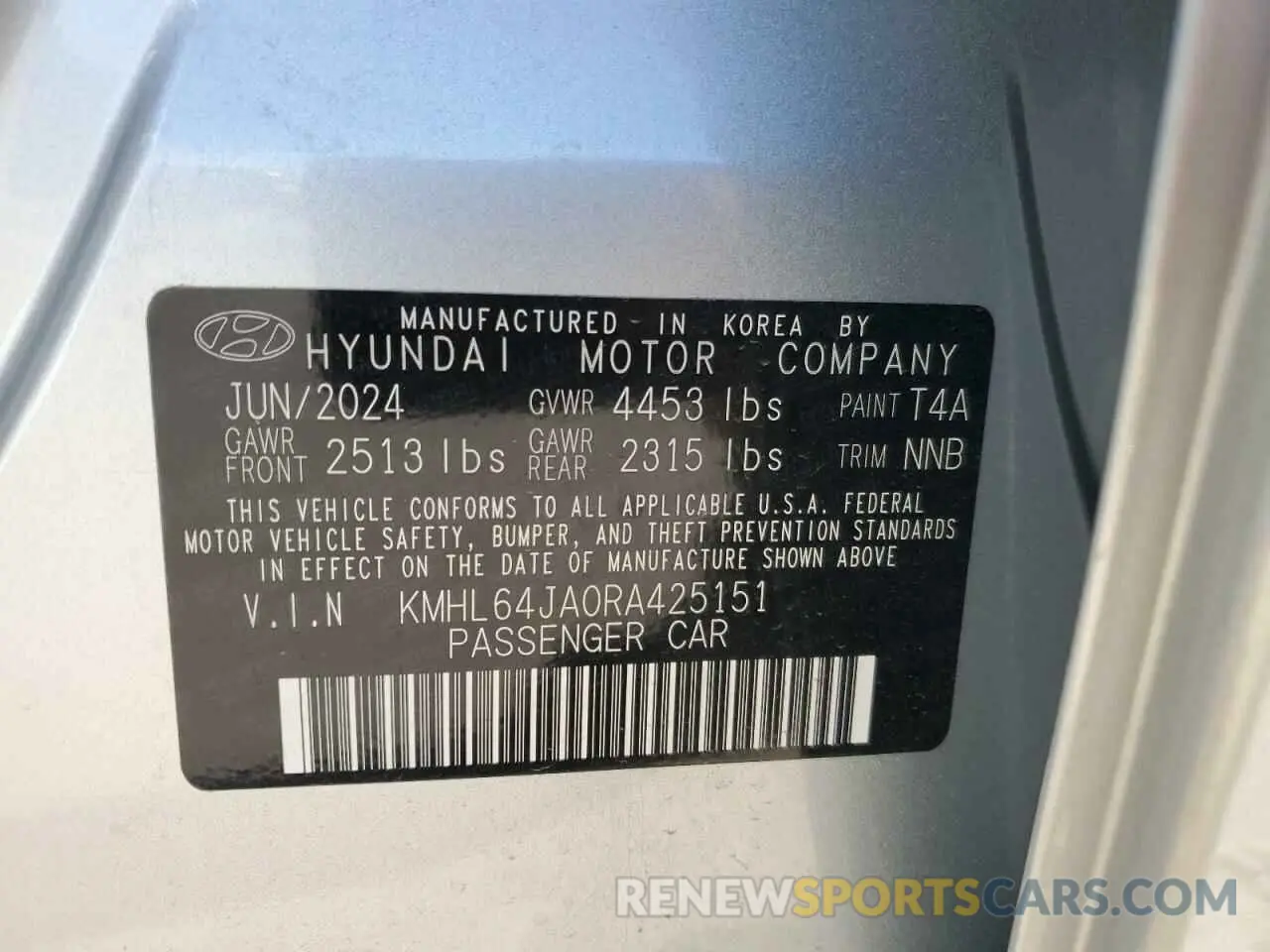 12 fotografías del automóvil dañado KMHL64JA0RA425151 HYUNDAI SONATA 2024