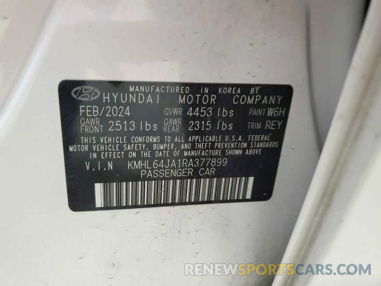 12 fotografías del automóvil dañado KMHL64JA1RA377899 HYUNDAI SONATA 2024