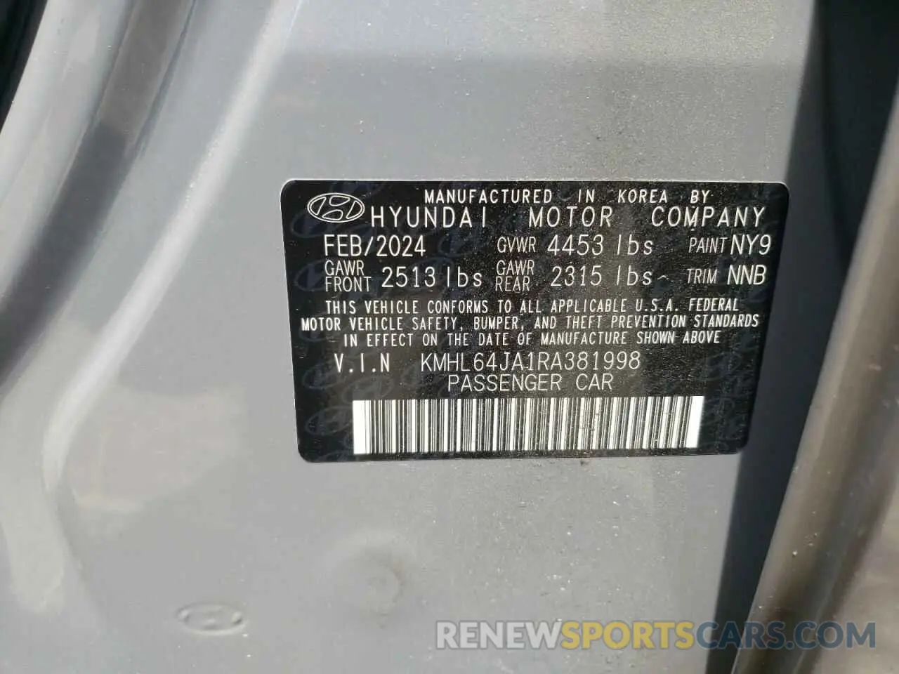 13 fotografías del automóvil dañado KMHL64JA1RA381998 HYUNDAI SONATA 2024