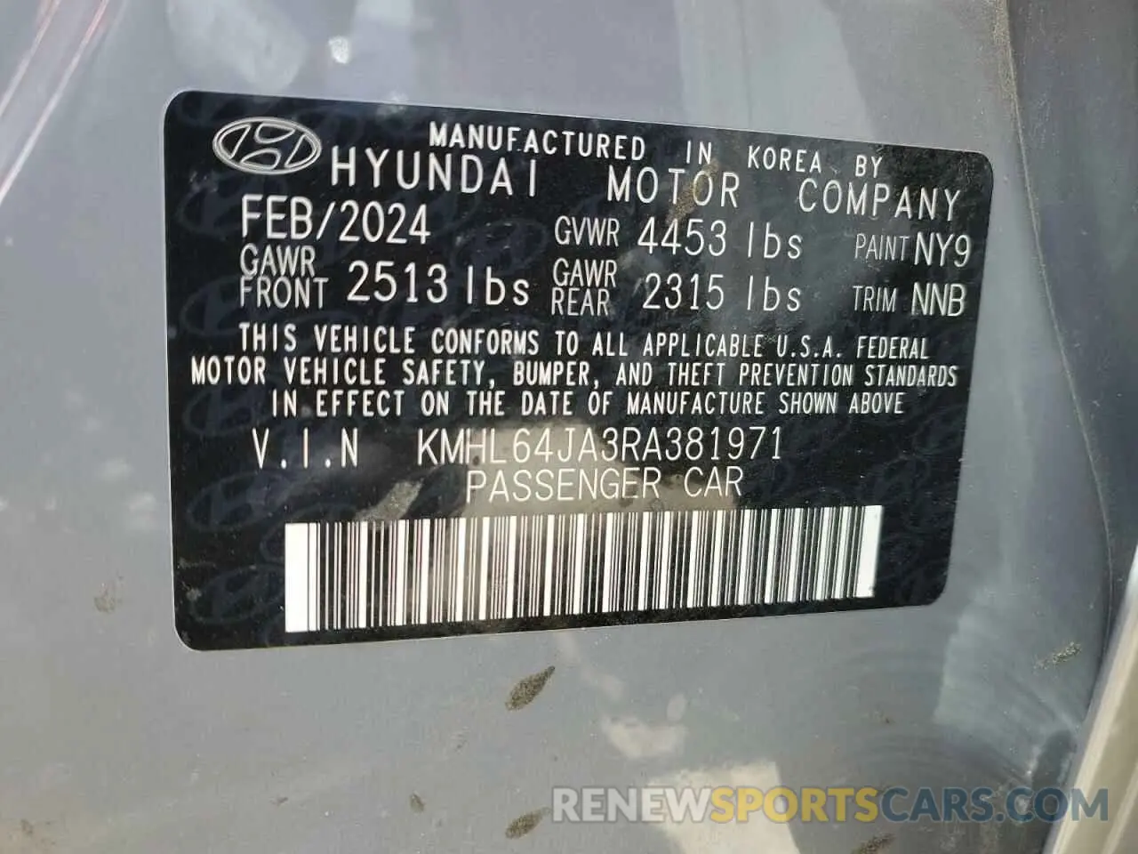 12 fotografías del automóvil dañado KMHL64JA3RA381971 HYUNDAI SONATA 2024
