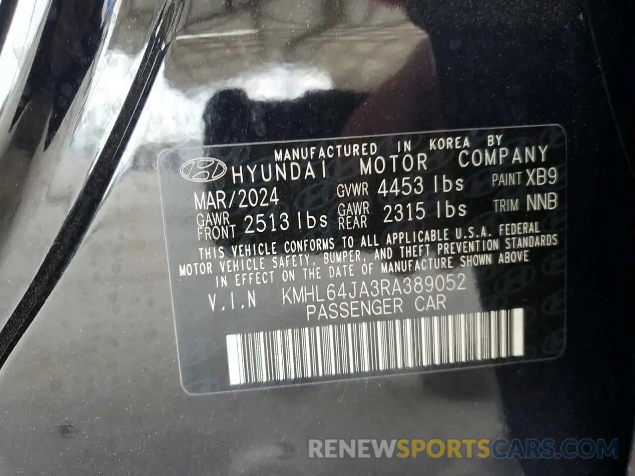 14 fotografías del automóvil dañado KMHL64JA3RA389052 HYUNDAI SONATA 2024