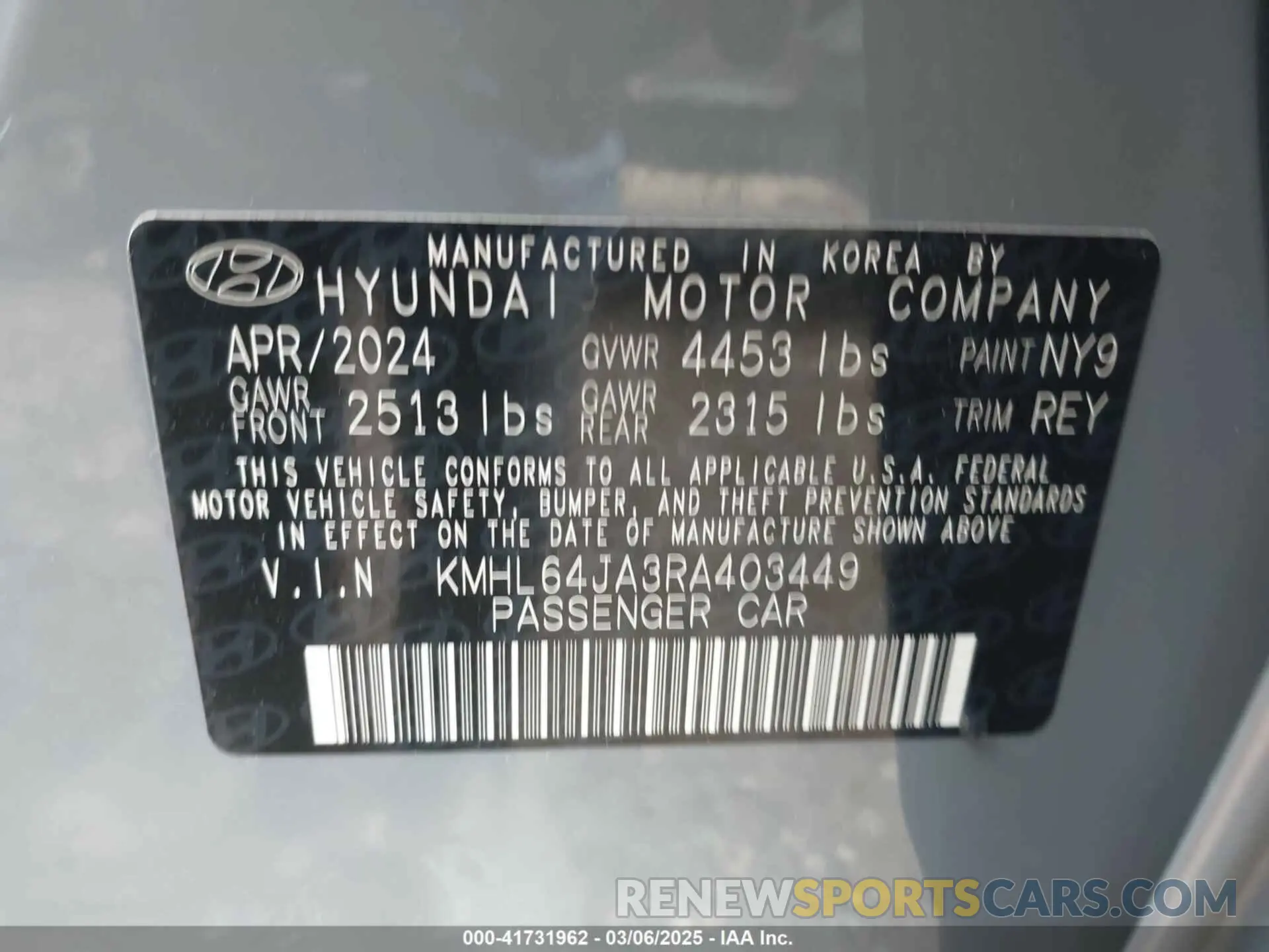 9 fotografías del automóvil dañado KMHL64JA3RA403449 HYUNDAI SONATA 2024
