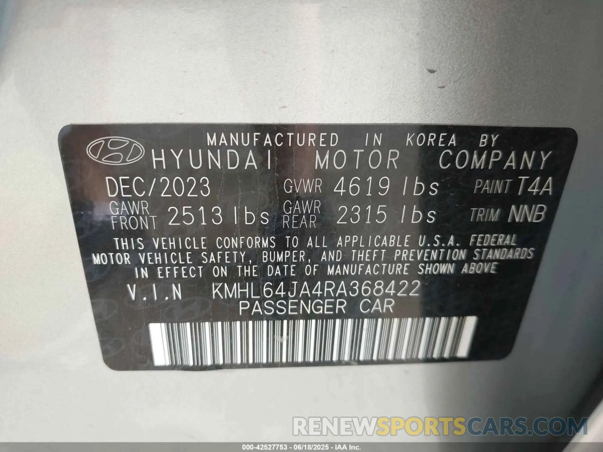 9 fotografías del automóvil dañado KMHL64JA4RA368422 HYUNDAI SONATA 2024
