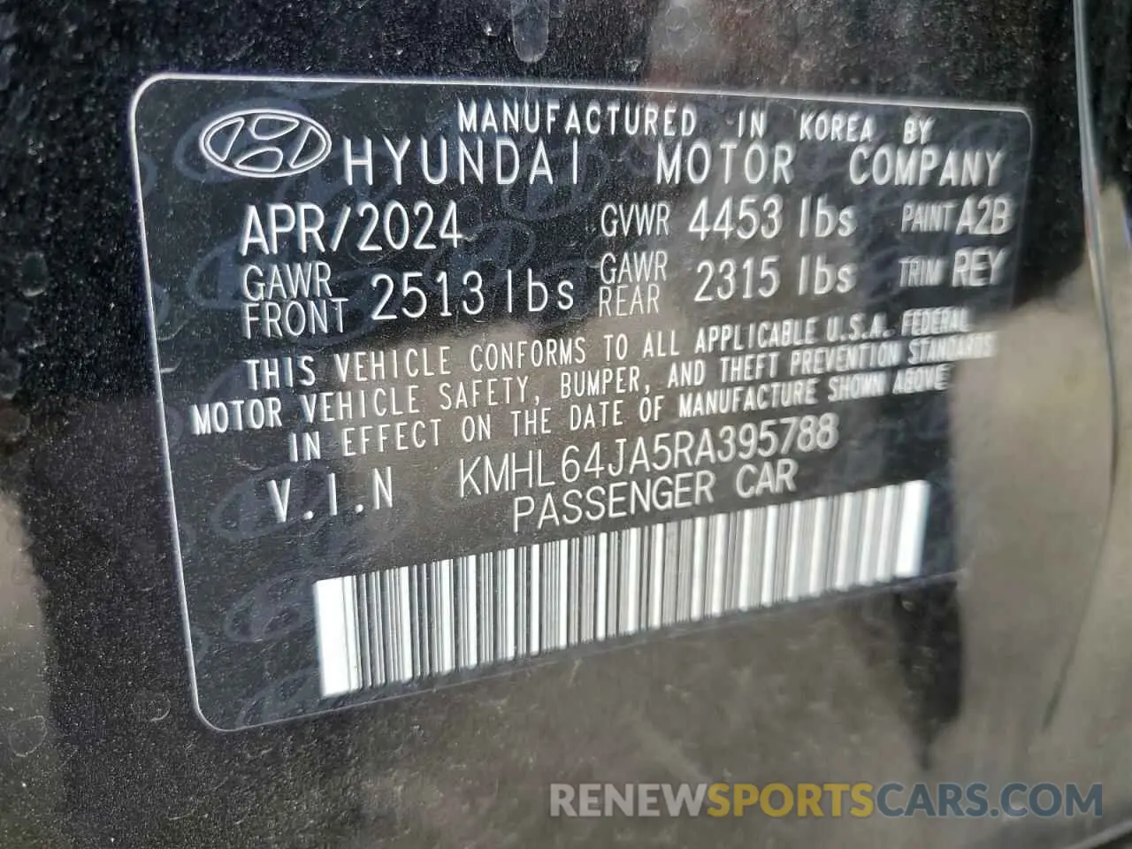 12 fotografías del automóvil dañado KMHL64JA5RA395788 HYUNDAI SONATA 2024