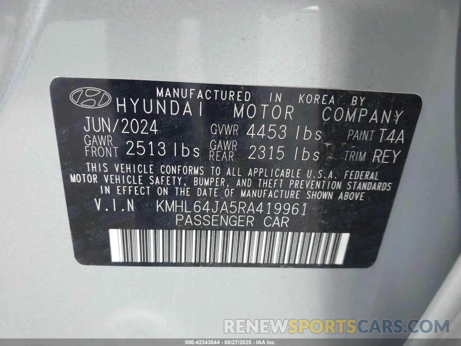 9 fotografías del automóvil dañado KMHL64JA5RA419961 HYUNDAI SONATA 2024