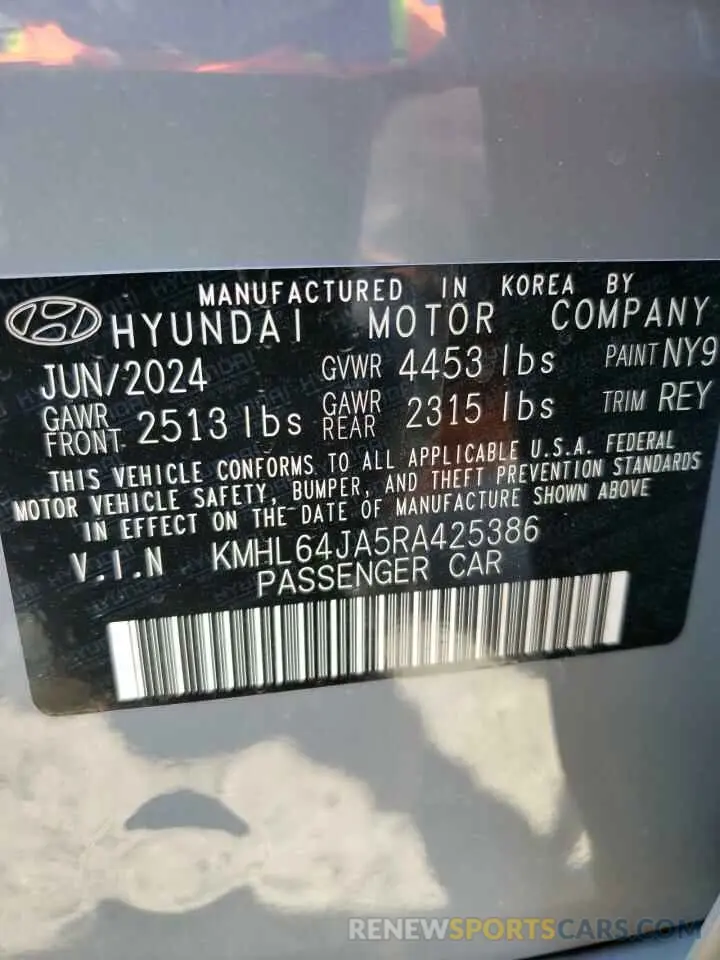 12 fotografías del automóvil dañado KMHL64JA5RA425386 HYUNDAI SONATA 2024