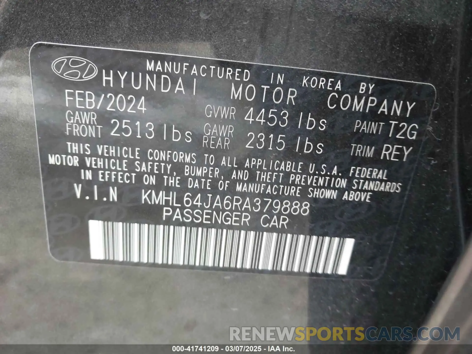 9 fotografías del automóvil dañado KMHL64JA6RA379888 HYUNDAI SONATA 2024