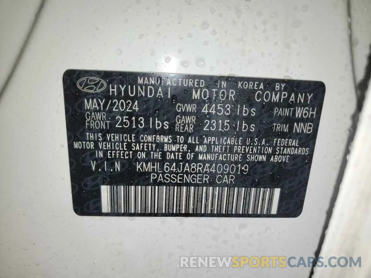 12 fotografías del automóvil dañado KMHL64JA8RA409019 HYUNDAI SONATA 2024