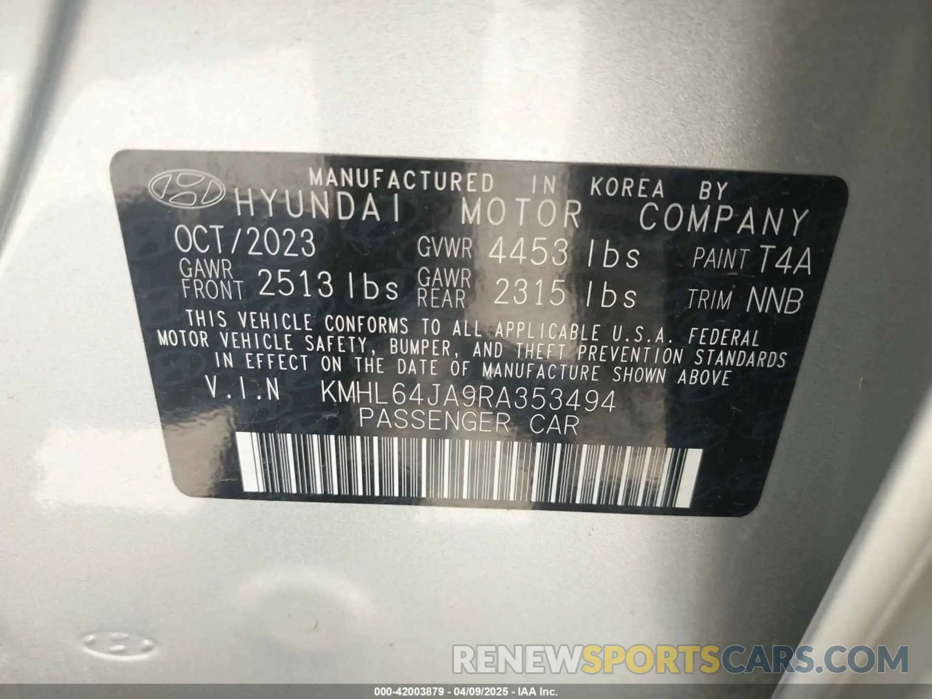 9 fotografías del automóvil dañado KMHL64JA9RA353494 HYUNDAI SONATA 2024