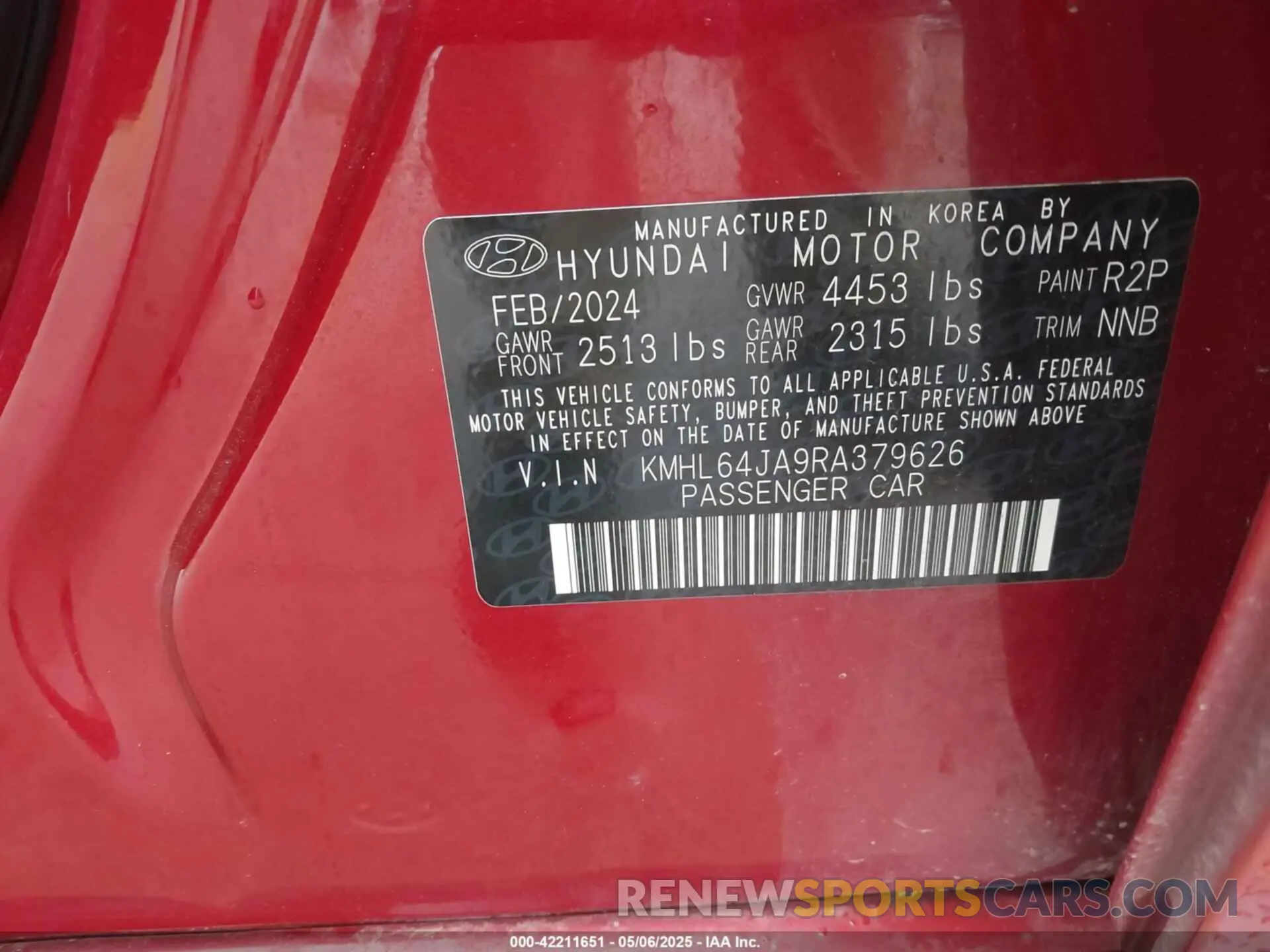 9 fotografías del automóvil dañado KMHL64JA9RA379626 HYUNDAI SONATA 2024