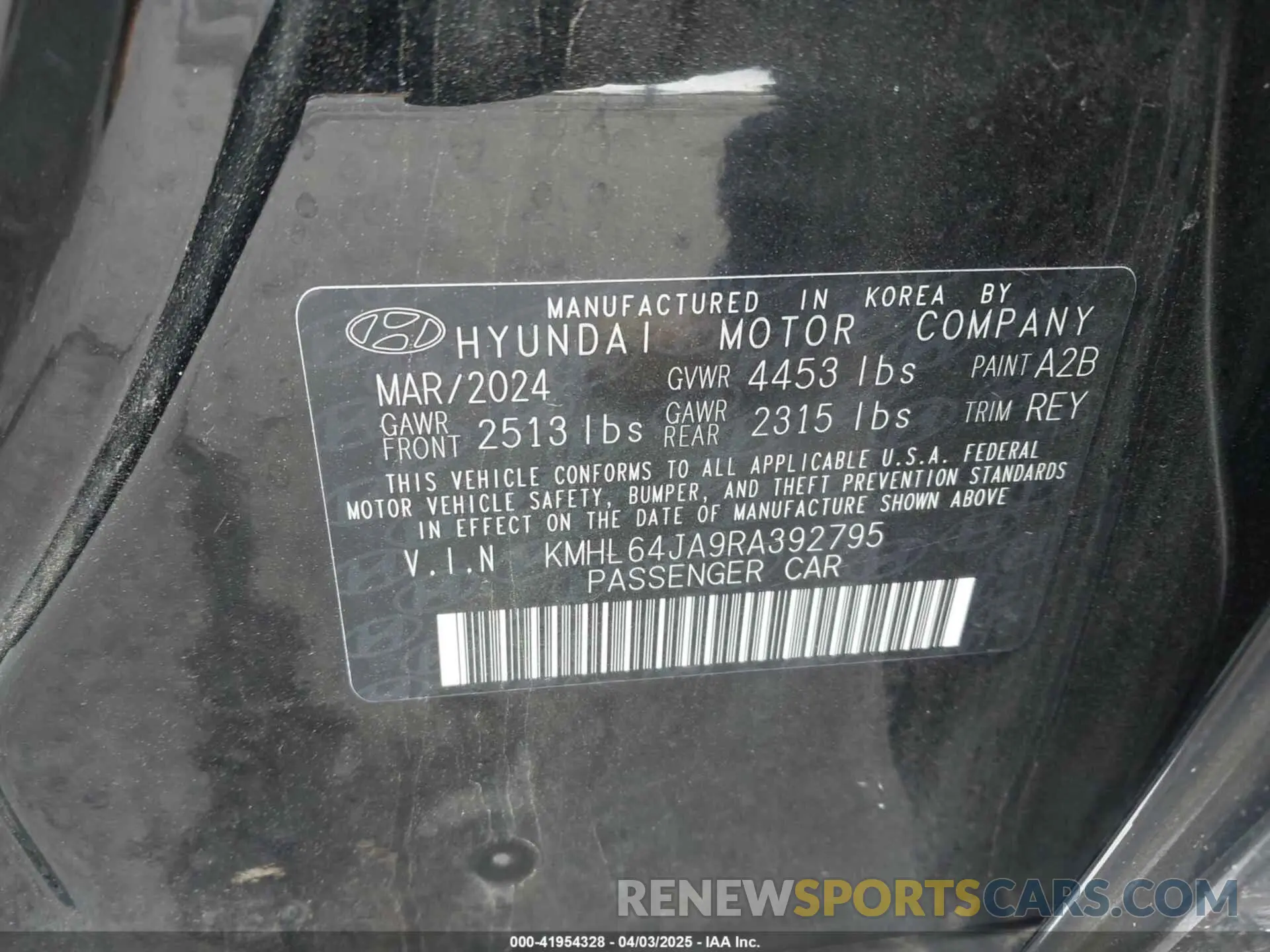 9 fotografías del automóvil dañado KMHL64JA9RA392795 HYUNDAI SONATA 2024