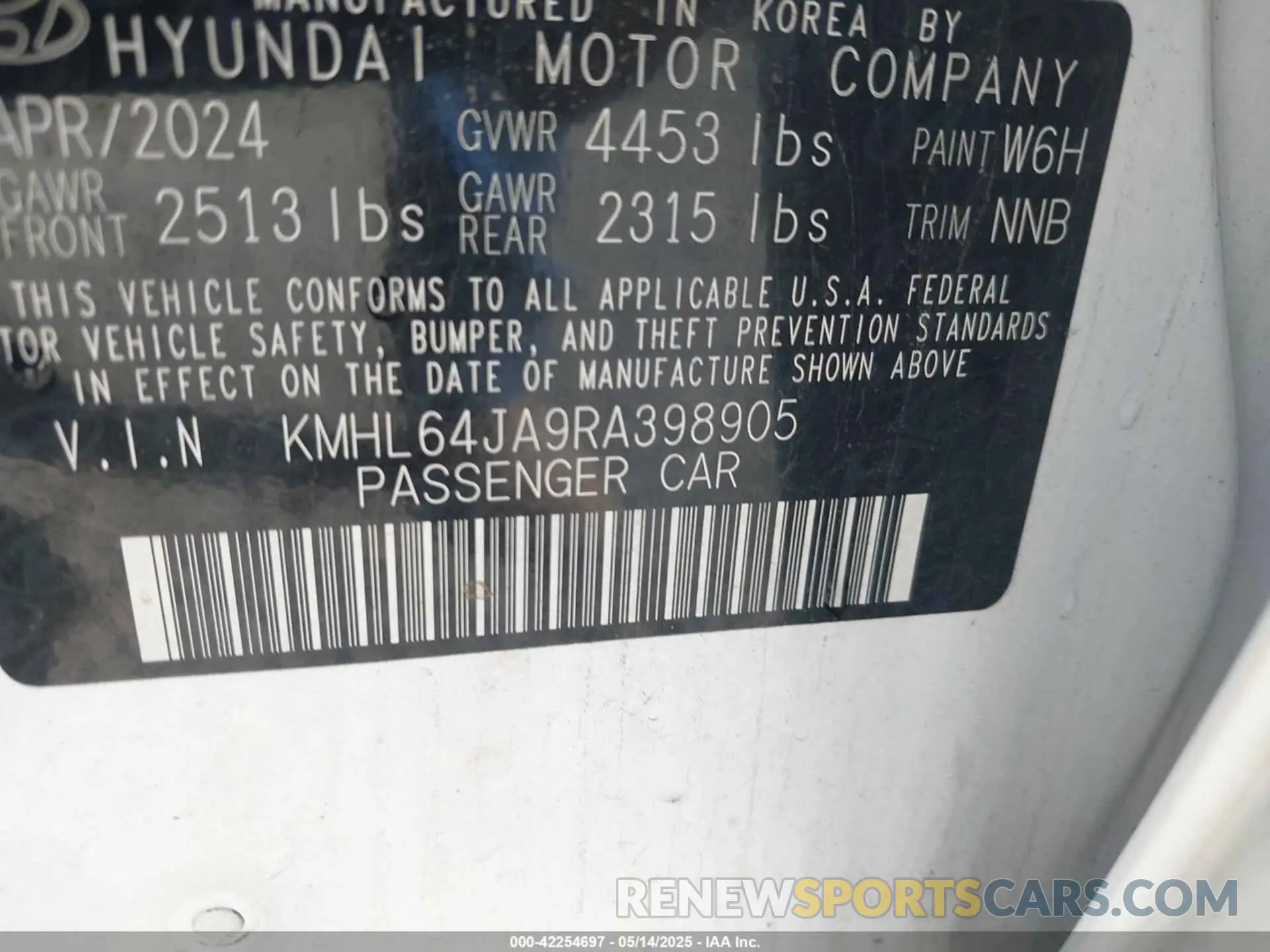 9 fotografías del automóvil dañado KMHL64JA9RA398905 HYUNDAI SONATA 2024