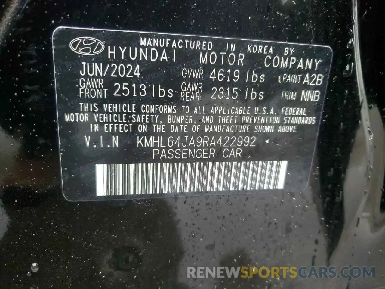 14 fotografías del automóvil dañado KMHL64JA9RA422992 HYUNDAI SONATA 2024