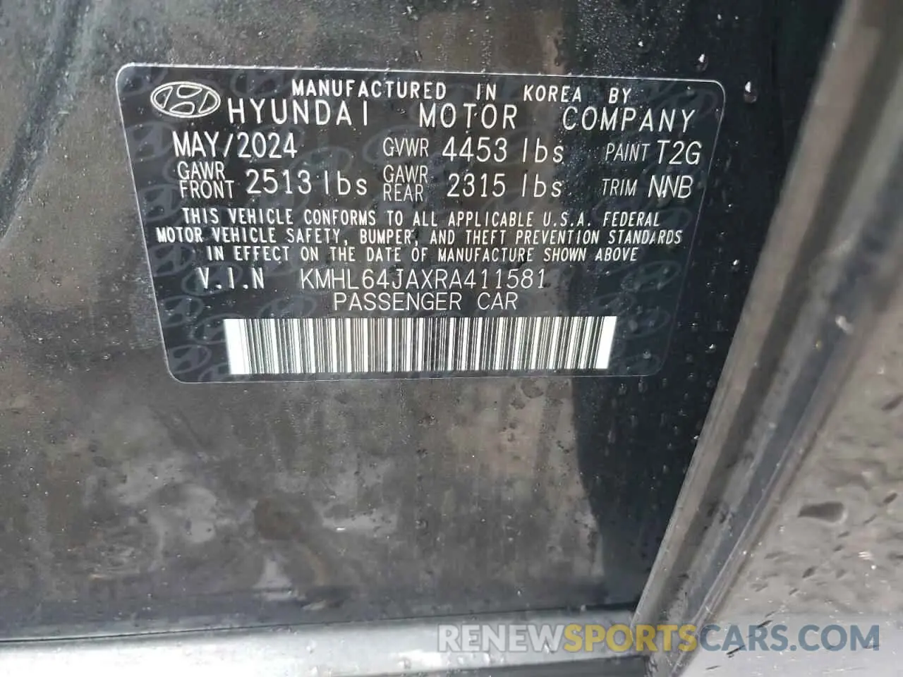 12 fotografías del automóvil dañado KMHL64JAXRA411581 HYUNDAI SONATA 2024