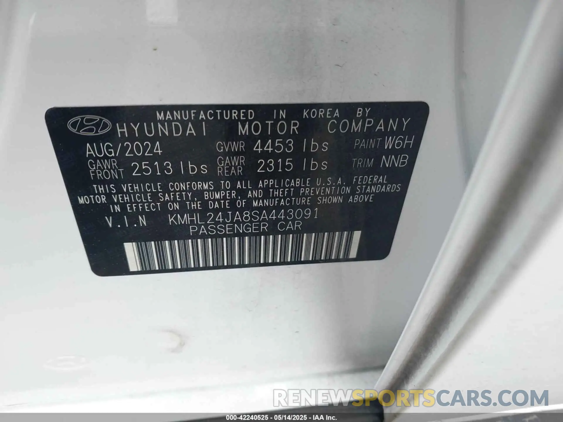 9 fotografías del automóvil dañado KMHL24JA8SA443091 HYUNDAI SONATA 2025