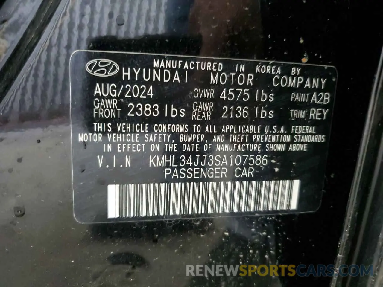 12 fotografías del automóvil dañado KMHL34JJ3SA107586 HYUNDAI SONATA 2025