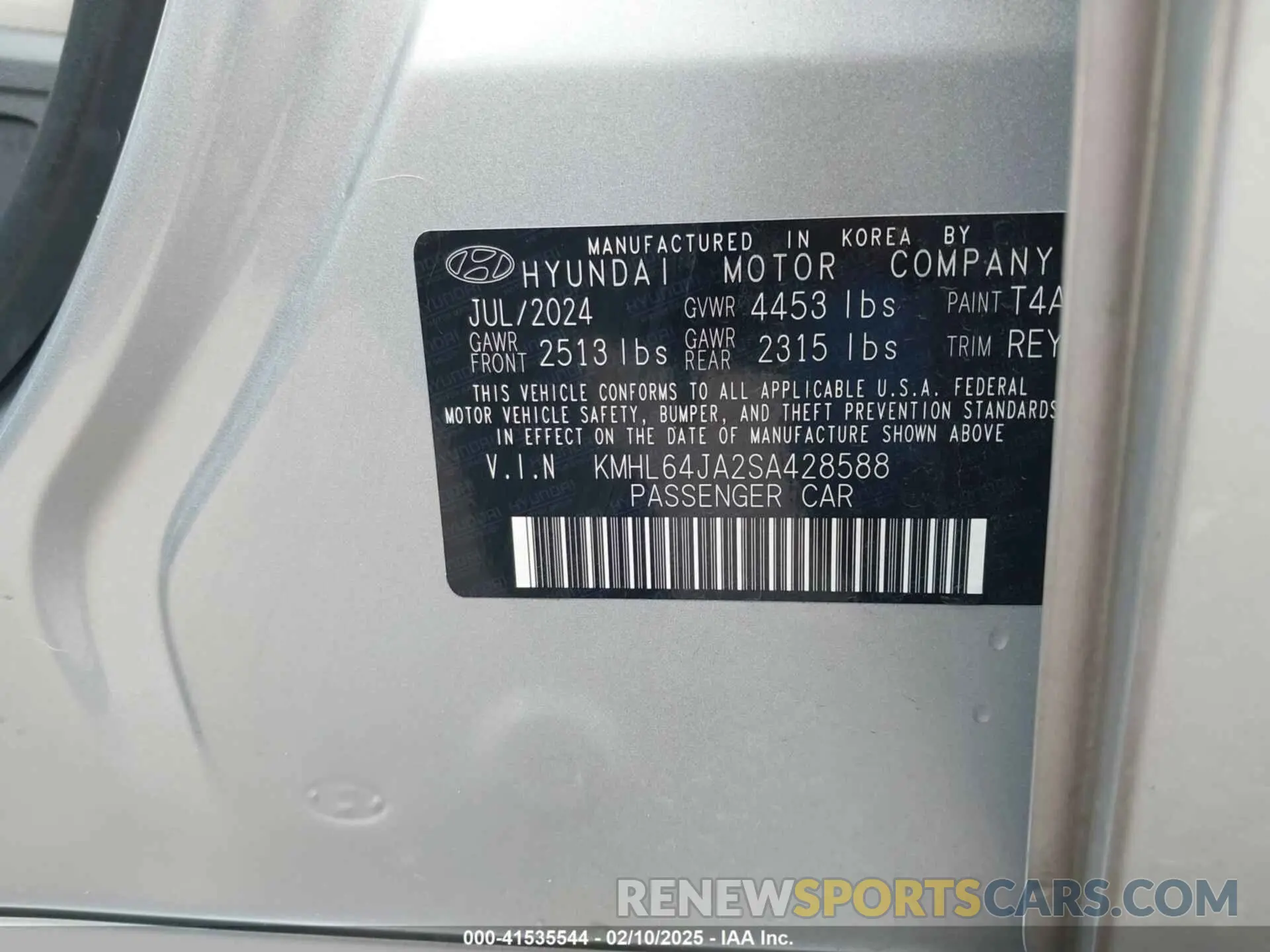 9 fotografías del automóvil dañado KMHL64JA2SA428588 HYUNDAI SONATA 2025