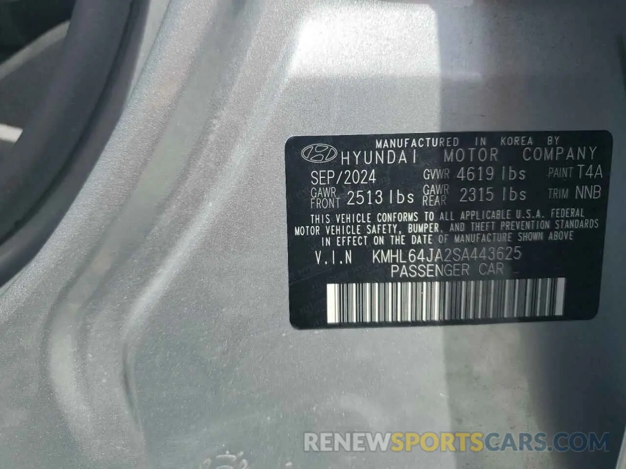 12 fotografías del automóvil dañado KMHL64JA2SA443625 HYUNDAI SONATA 2025