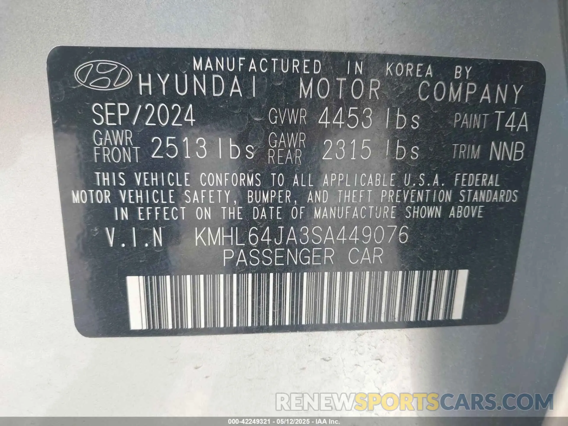 9 fotografías del automóvil dañado KMHL64JA3SA449076 HYUNDAI SONATA 2025