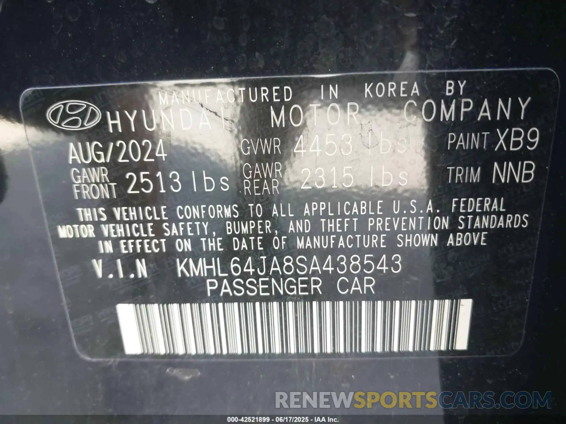 9 fotografías del automóvil dañado KMHL64JA8SA438543 HYUNDAI SONATA 2025